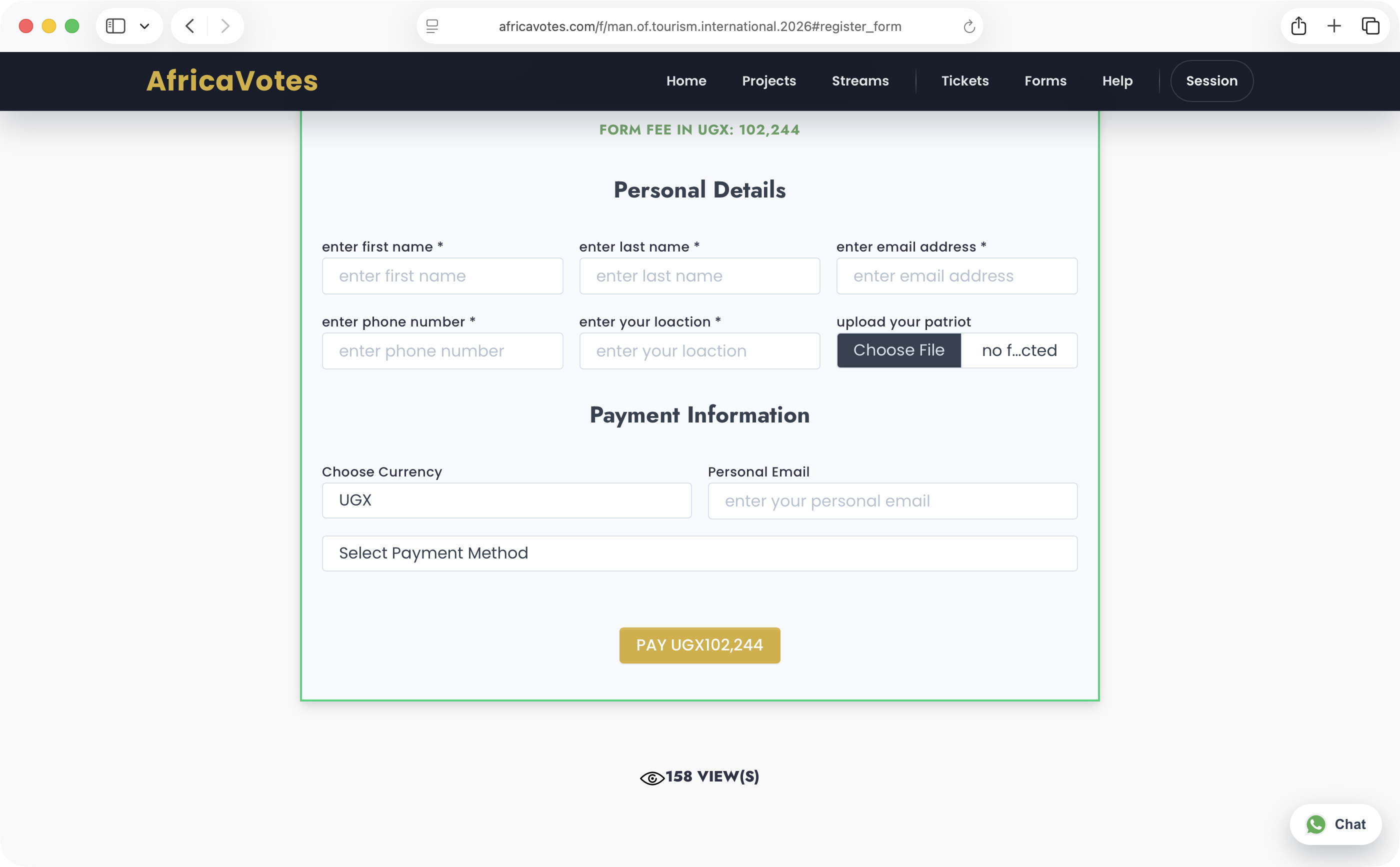 AfricaVotes form registration fields