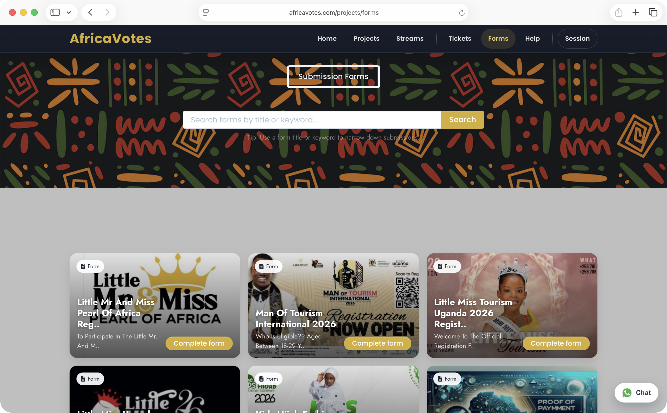 AfricaVotes forms directory screenshot
