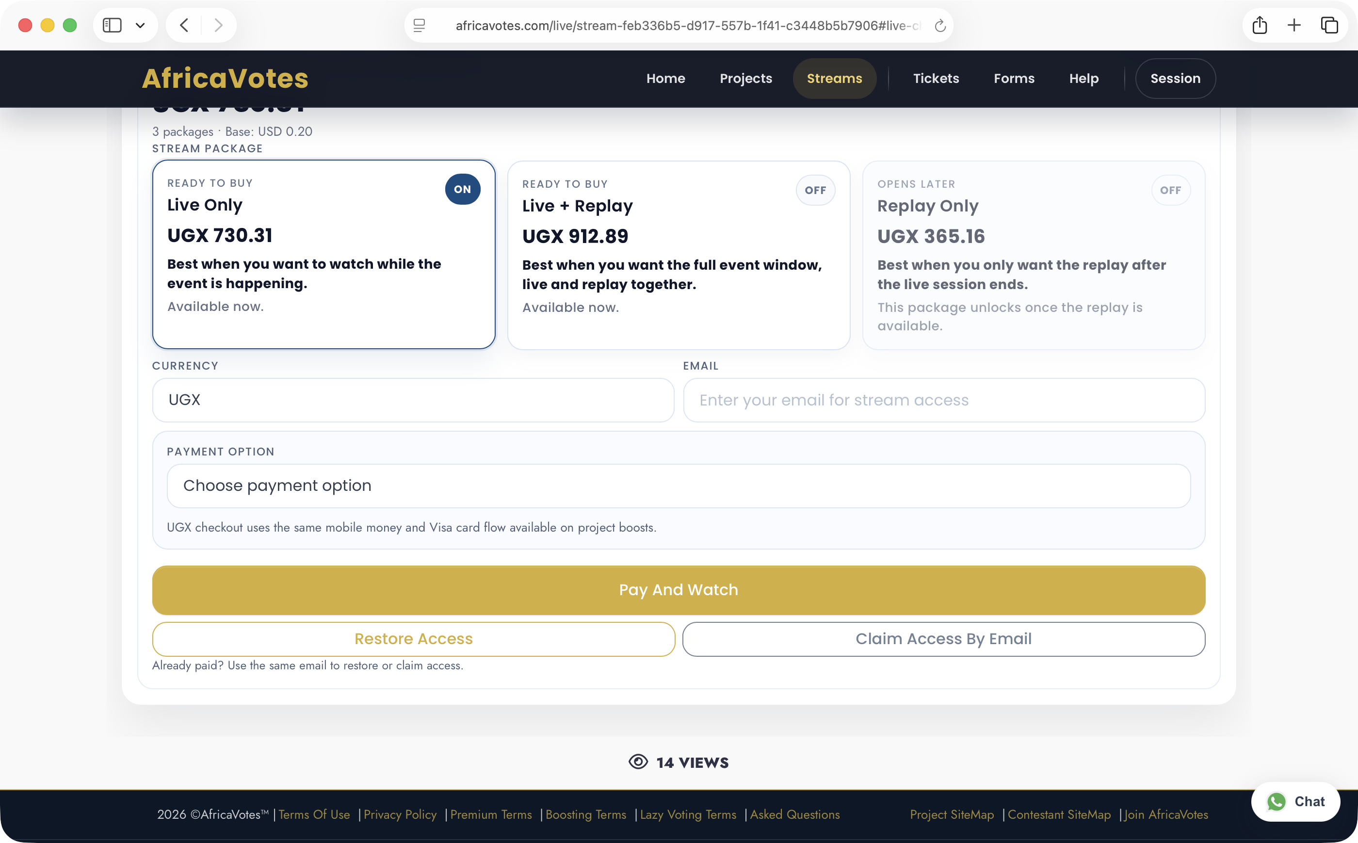 AfricaVotes live access checkout section