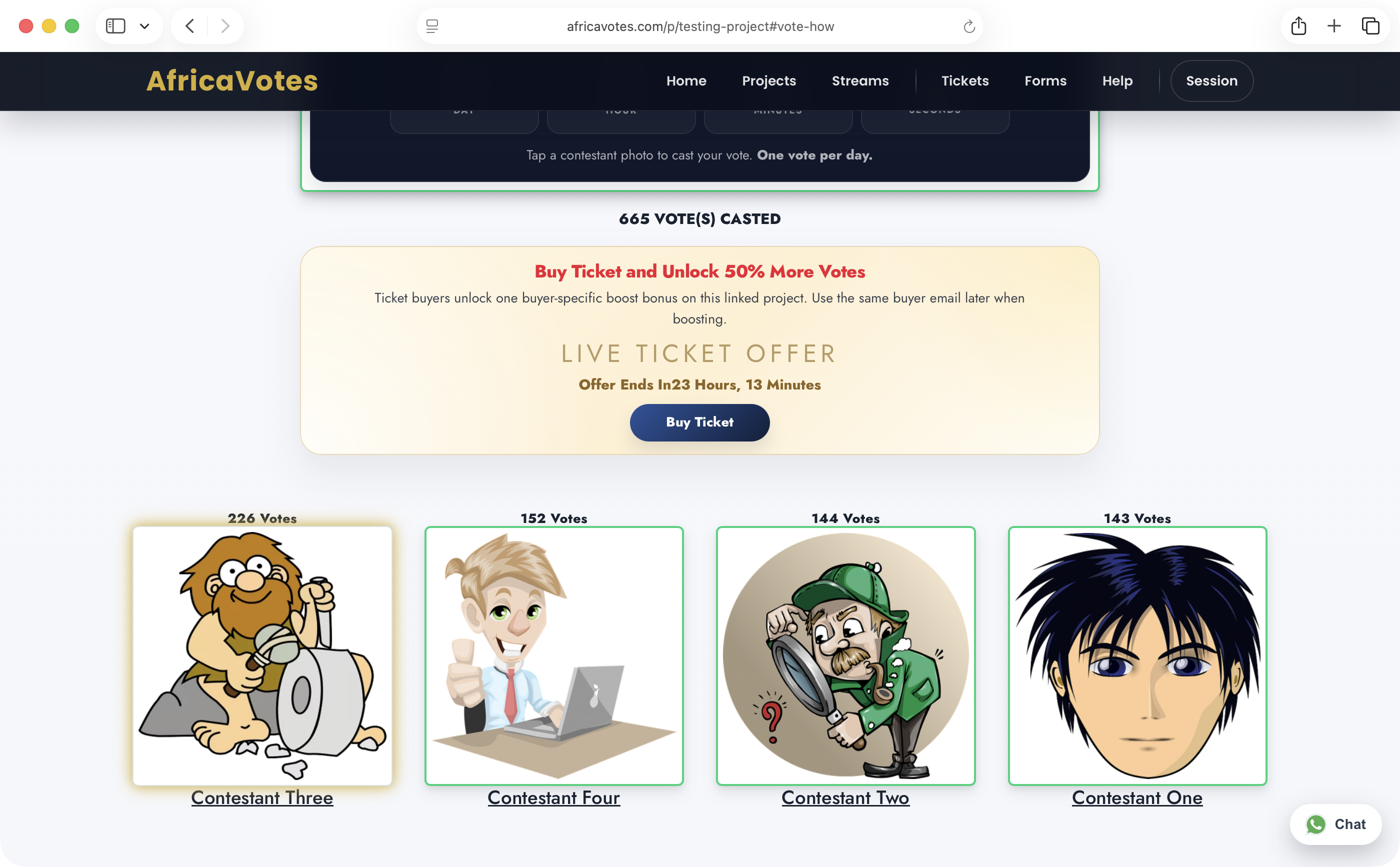 AfricaVotes project voting section screenshot
