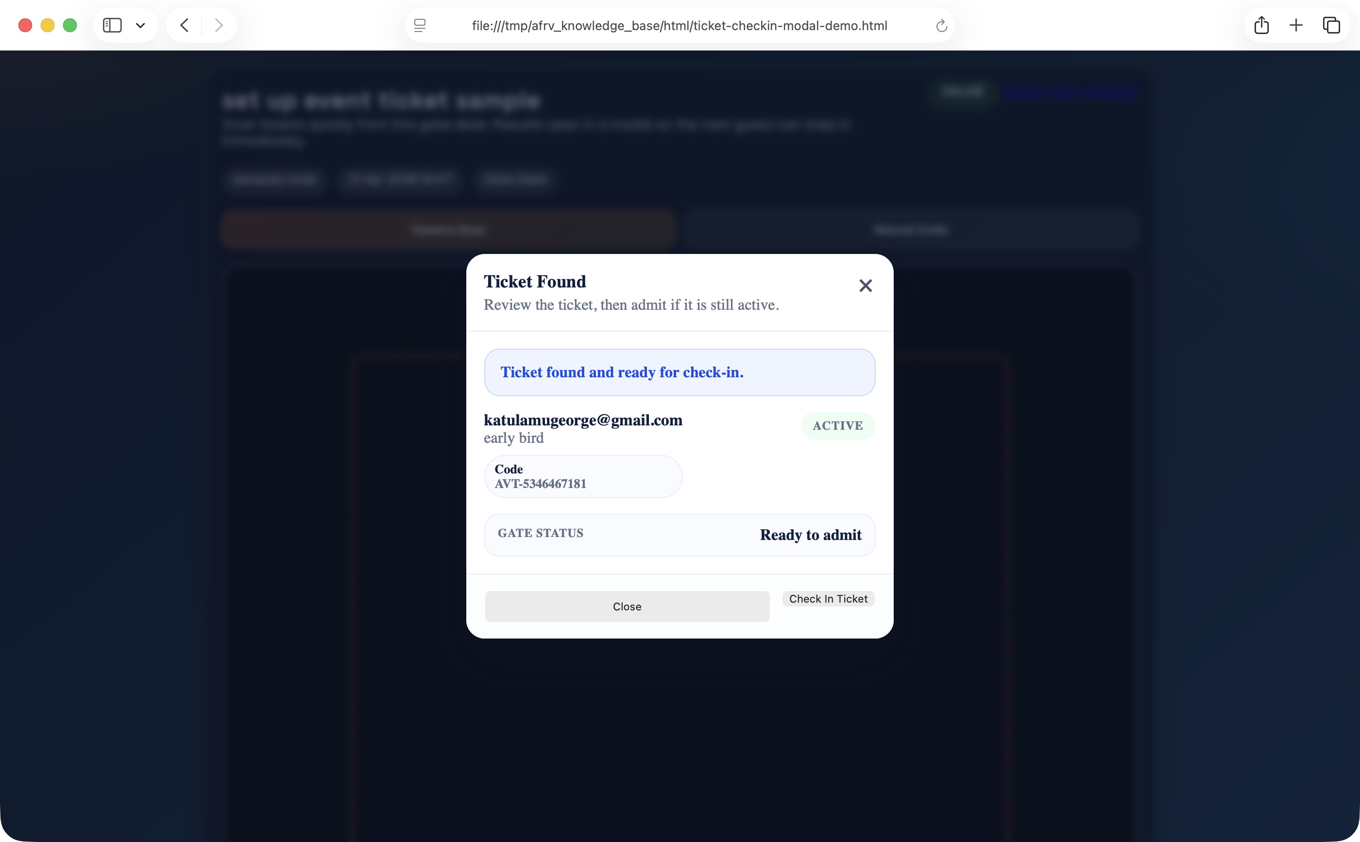 AfricaVotes ticket found modal