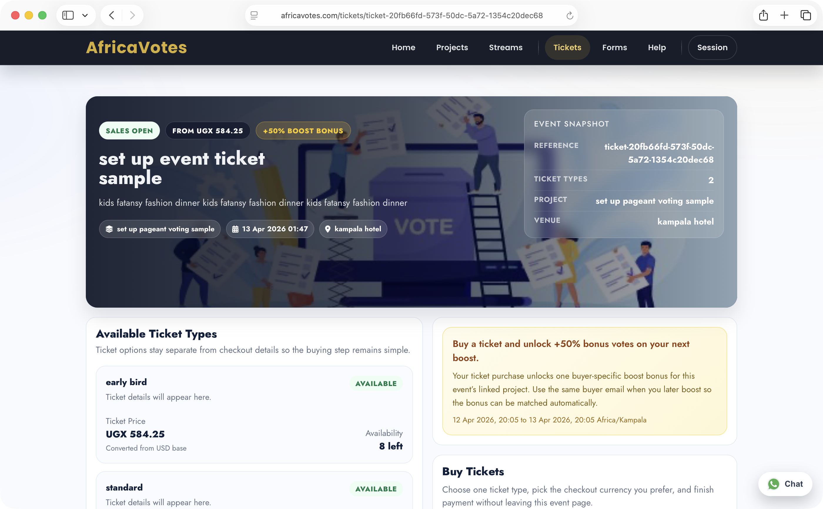 AfricaVotes public ticket event screenshot