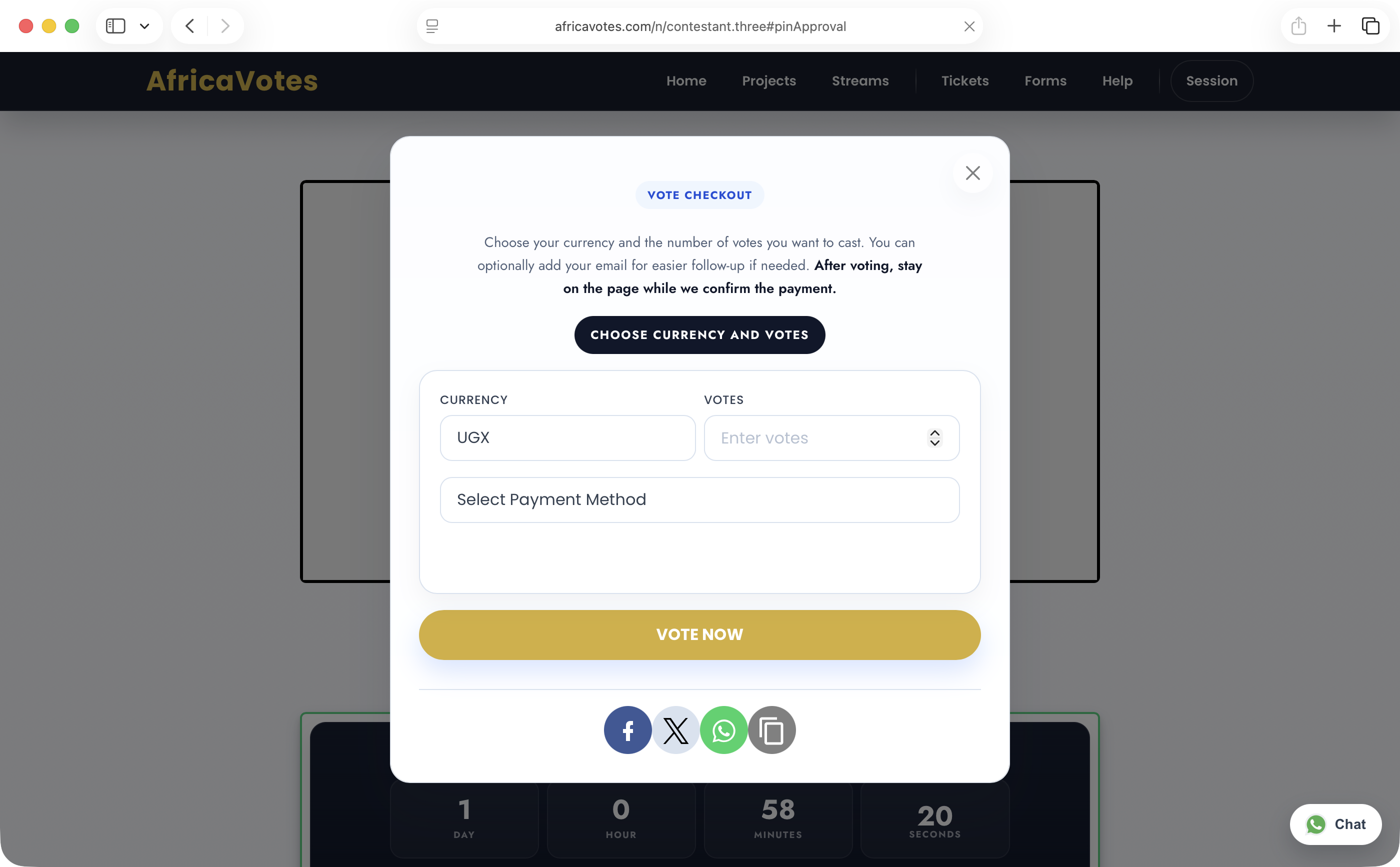 AfricaVotes vote checkout modal