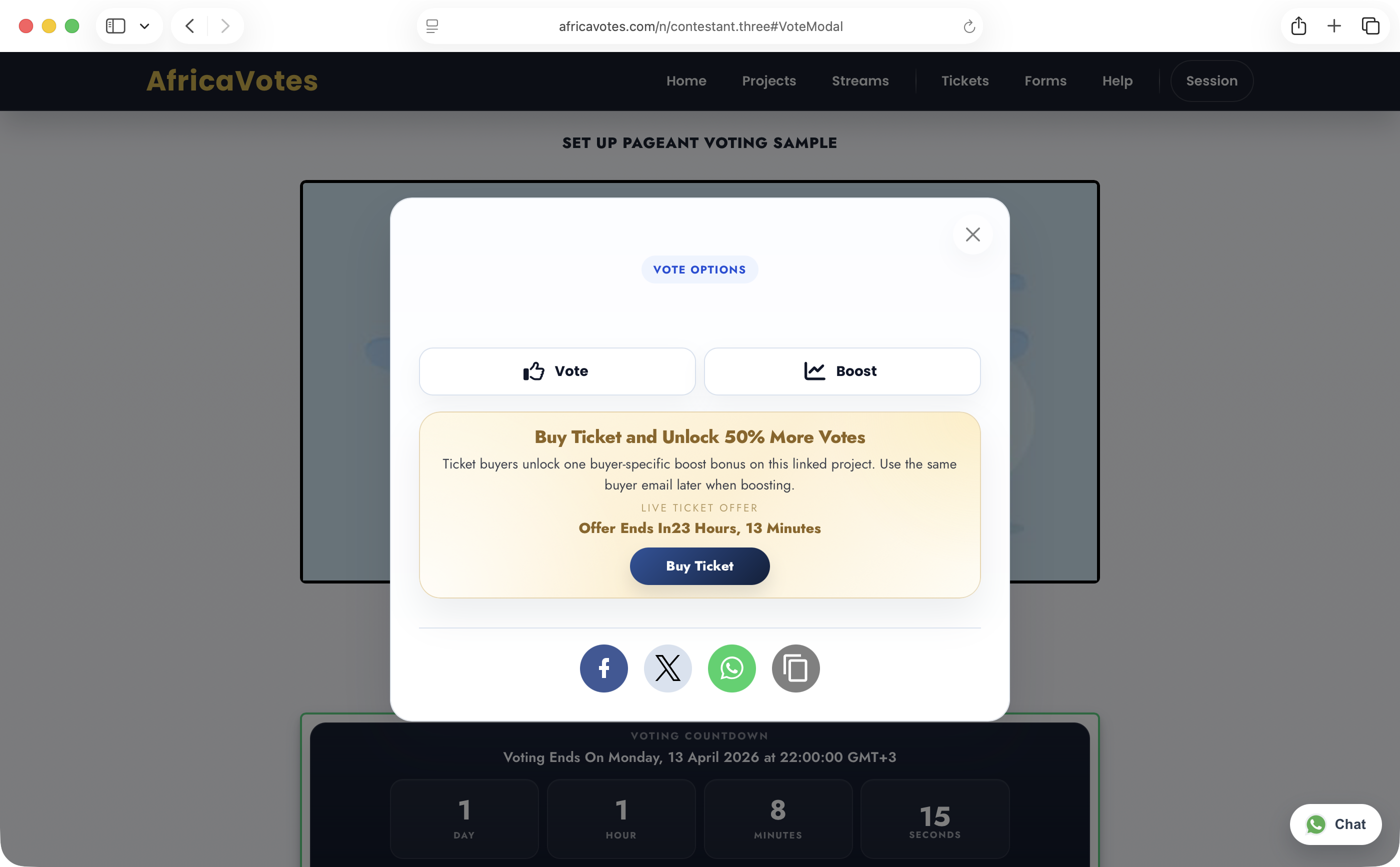AfricaVotes vote options modal screenshot